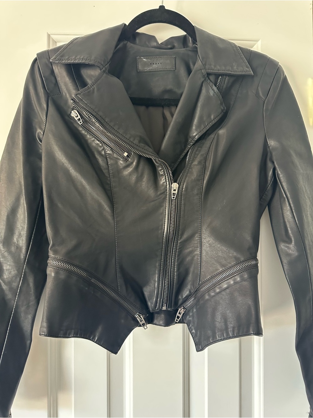 Blank NYC Black Cropped Asymmetrical Leather Moto Jacket